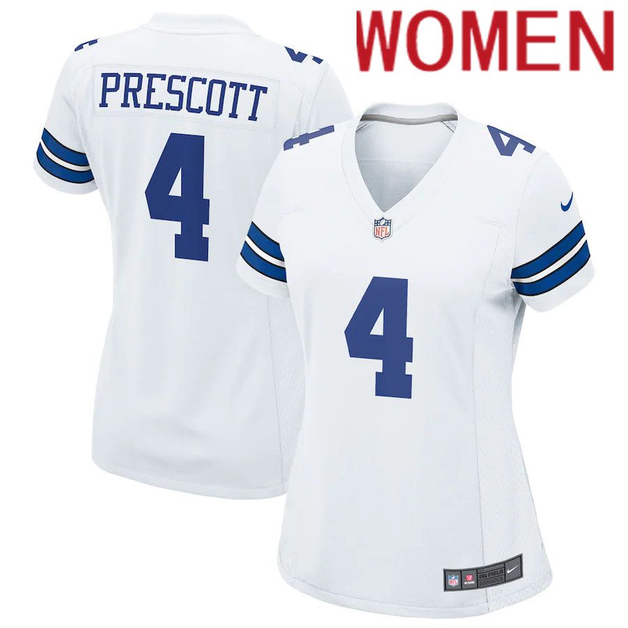 Women Dallas Cowboys 4 Dak Prescott Nike White Team Game NFL Jersey